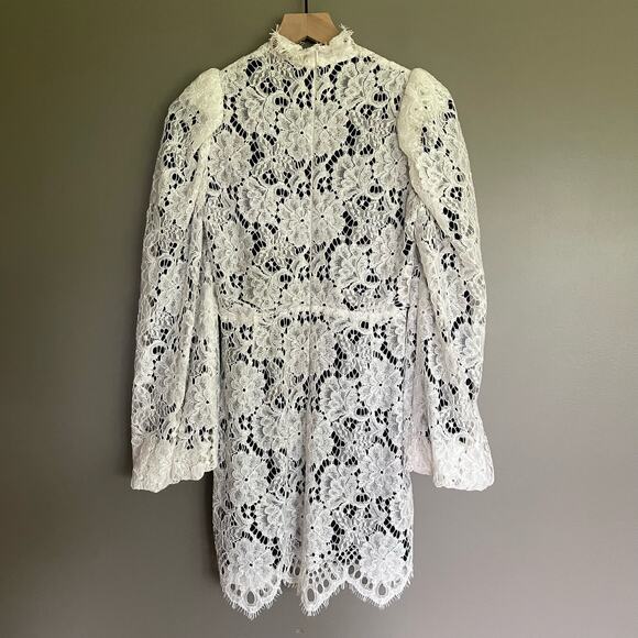 Sandro Mya Balloon Sleeved Floral Lace Mini Dress Black White Sz Small Cocktail‎ - Picture 13 of 16